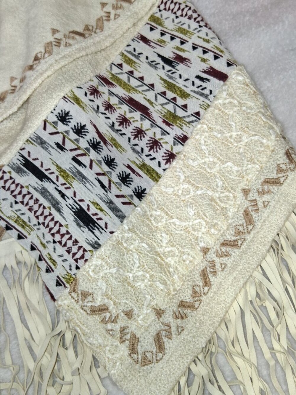 Miss Me Tribal Aztec Fringe Vest Boho Festival Western Knit Open Front Size M - Picture 12 of 14